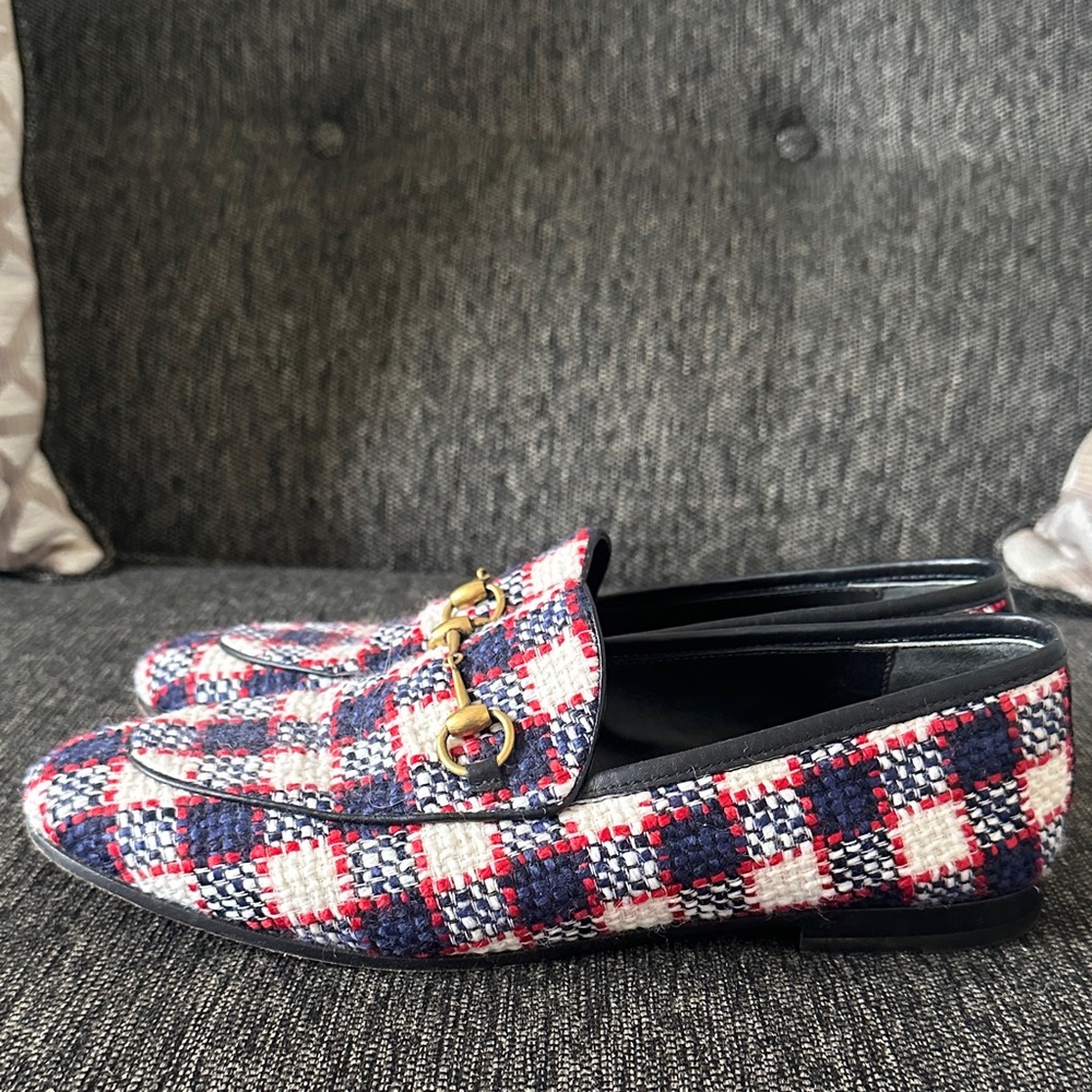 Gucci Red and Blue Checkered Moccasins - Picture 2 of 4